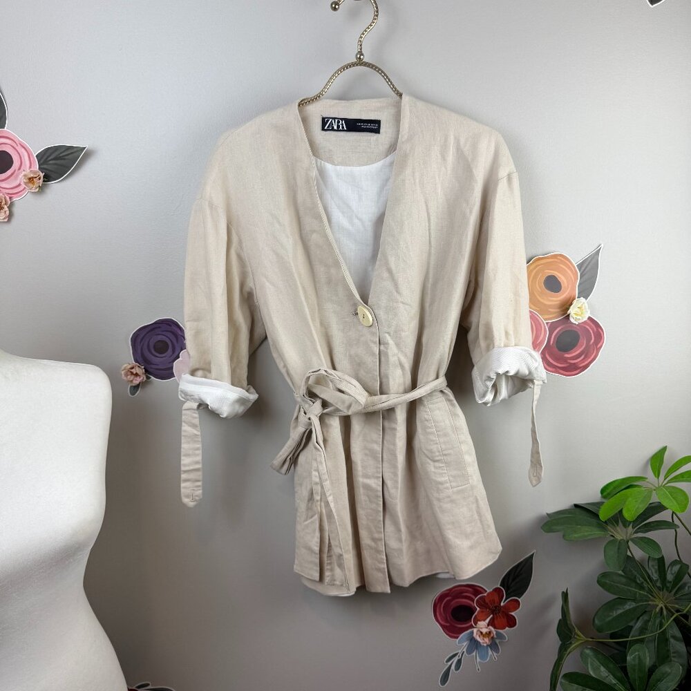 Zara Linen Blend Casual Jacket - Size - XS